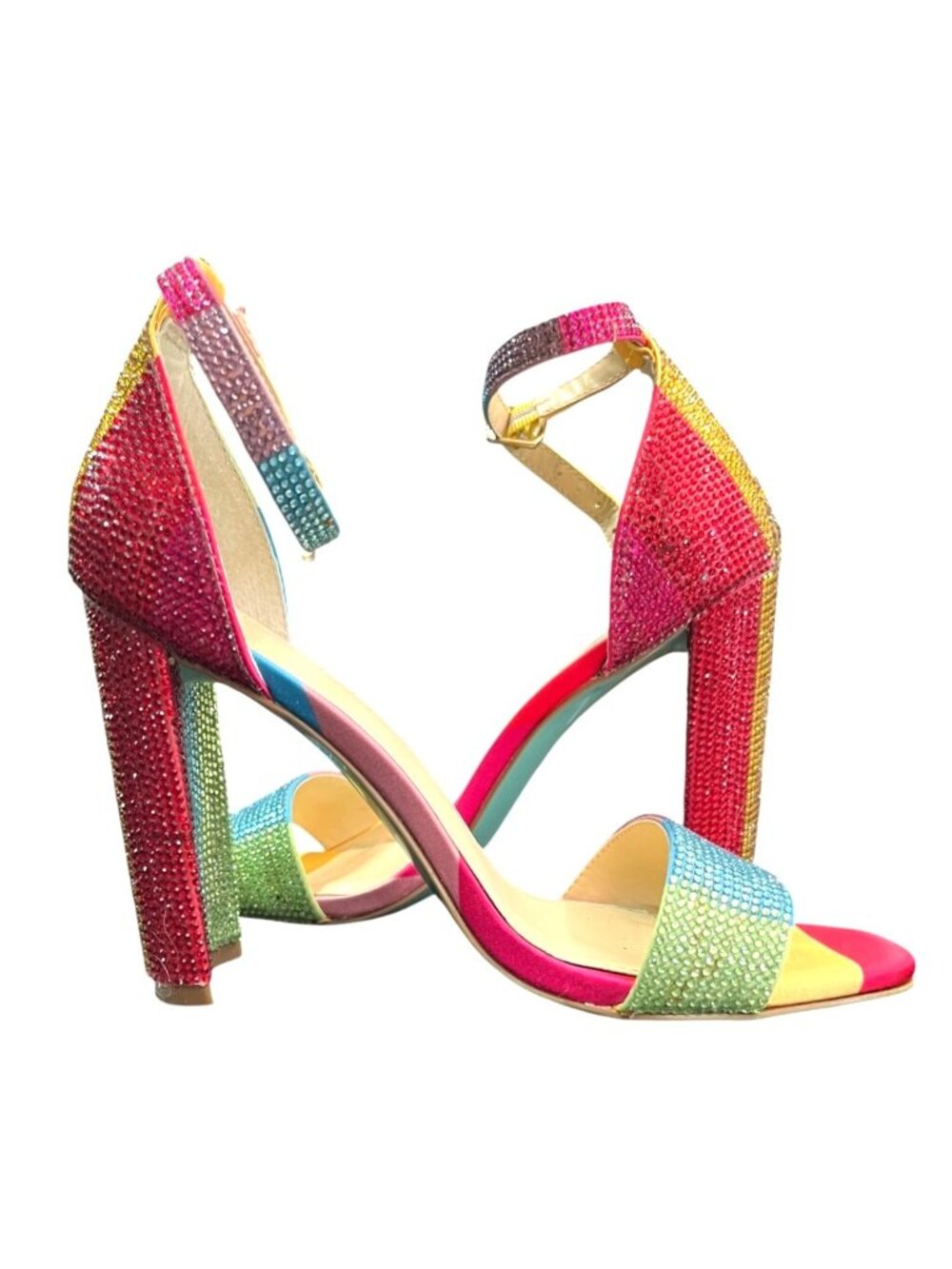 Betsey Johnson SB-Rina Multicolor Rhinestone Block Heel Sandals Size 6.5